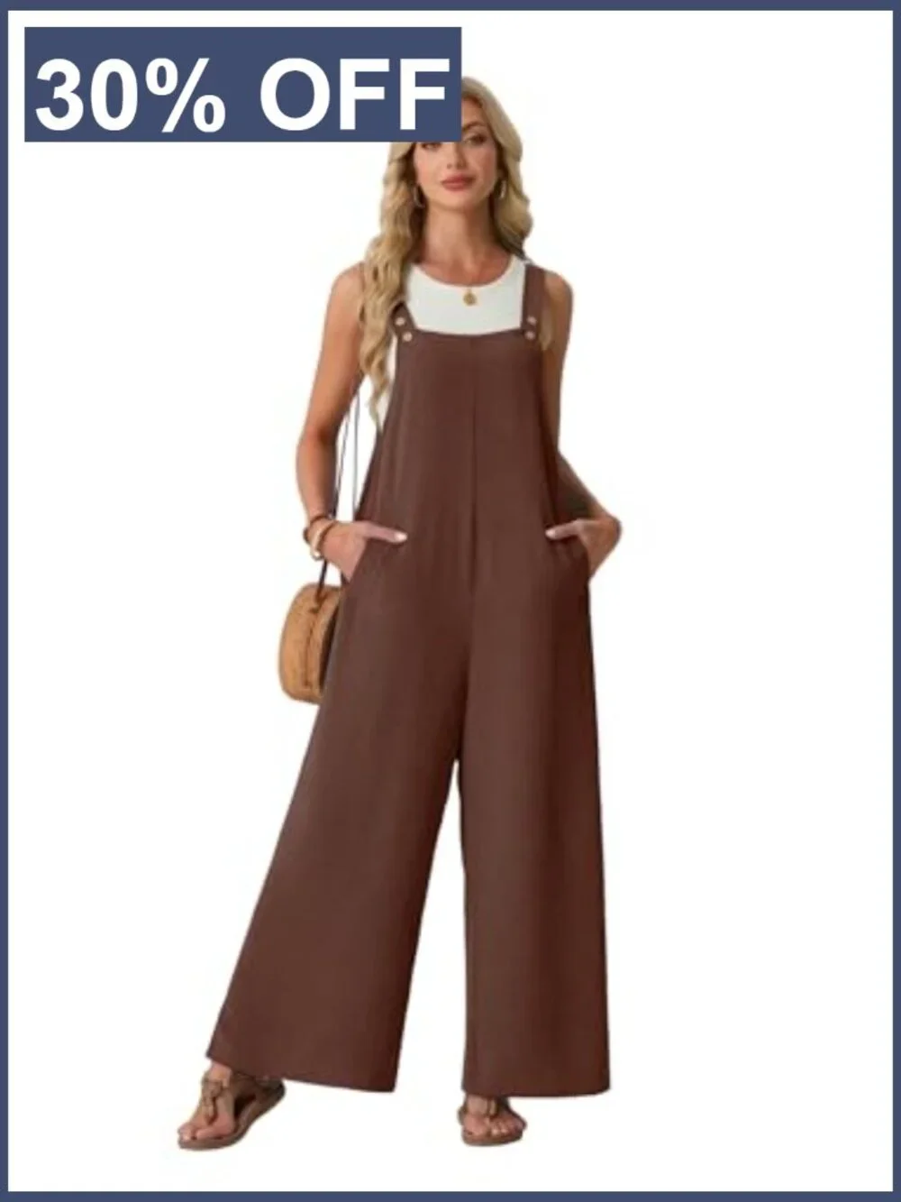 Women's Boho Wide Leg Overall Jumpsuit Floral Romper with Pockets - Picture 3 of 6